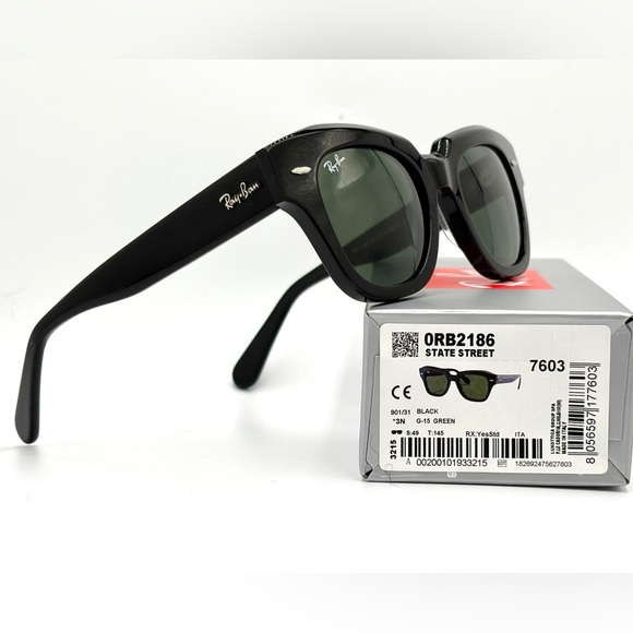 Ray-Ban State Street Sunglasses Black RB2186 Green Lens 49mm 901/31 - Picture 3 of 13